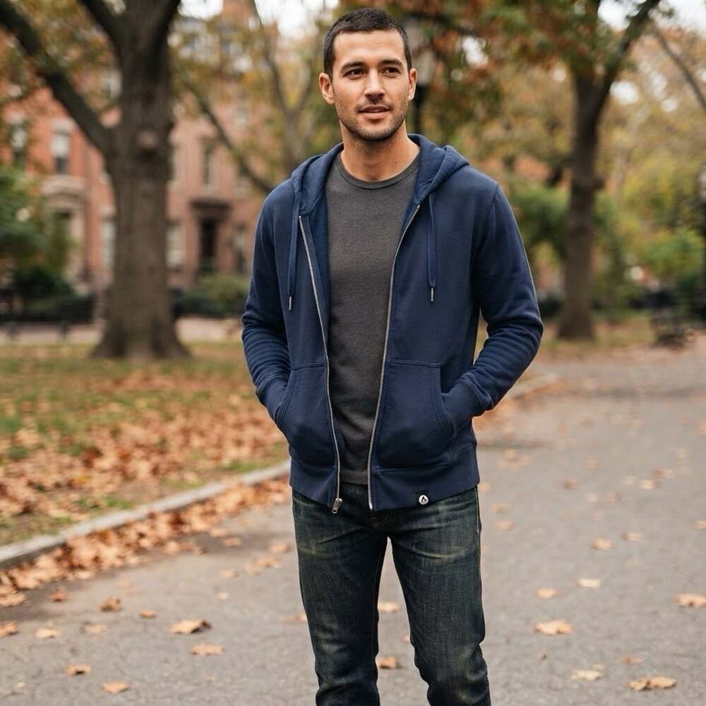 American Giant Sz Mens Med Blue Classic Full-Zip Hoodie Sweatshirt Made in USA